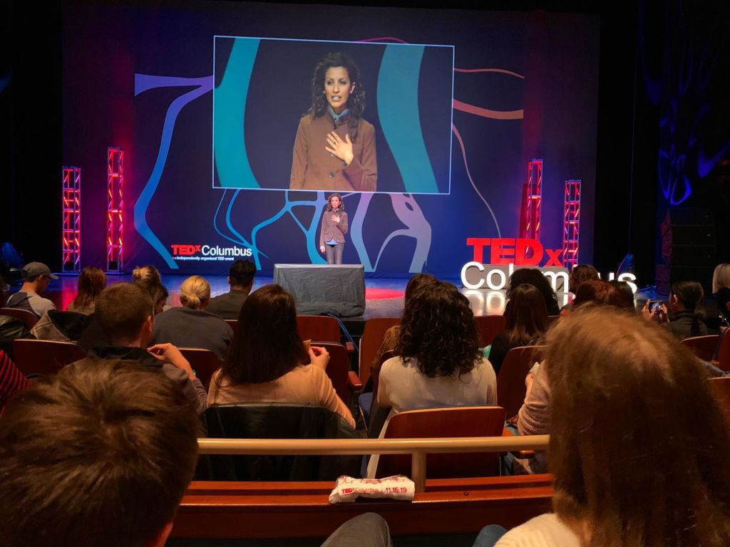 Dr. Meghna Mahambrey giving a TEDx talk in Columbus, Ohio