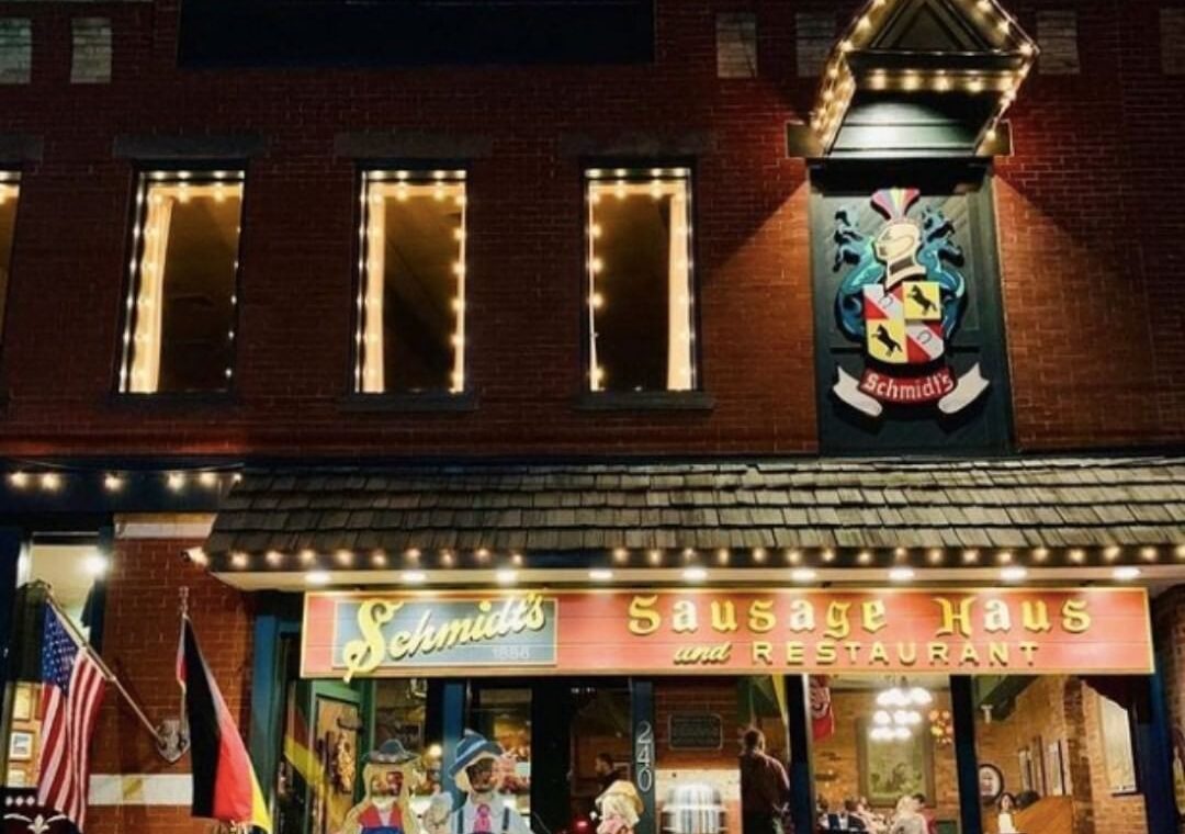 A night time image of a restaurant, seen from outside