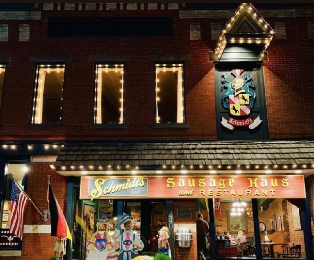 A night time image of a restaurant, seen from outside